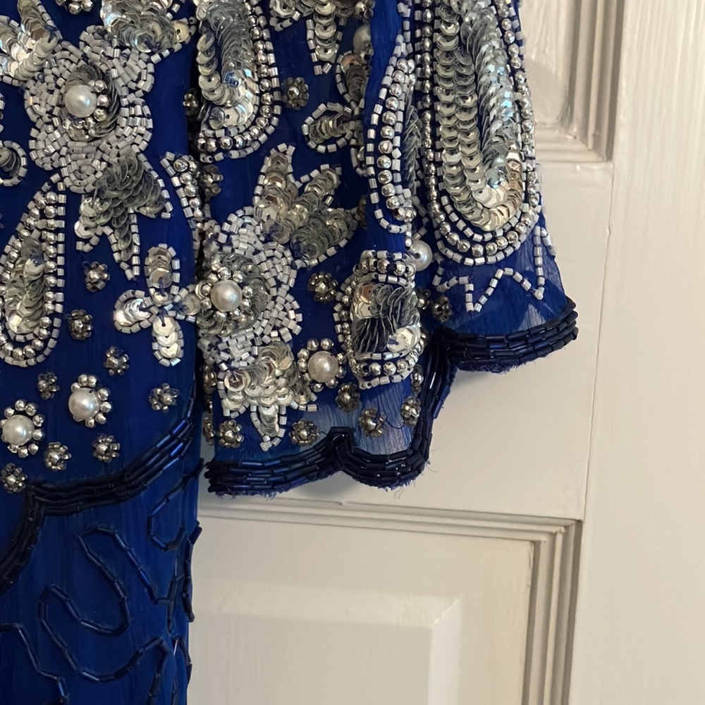 NWT women’s VINTAGE Small Lawrence Kazar beaded dress blue - Picture 8 of 11